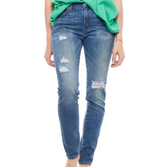 NWT Free People x Sandrine Rose Distressed Jean 25 Indigo Skinny High Rise - Picture 1 of 11